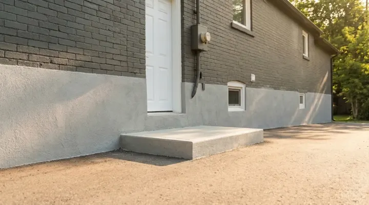 Smooth light parging on a painted brick bungalow